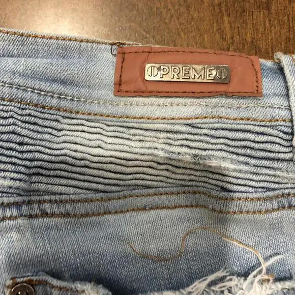 Preme Denim Distressed Ripped Jeans Light Wash  Stacked Moto Mens 43x32 P10 - Picture 7 of 7